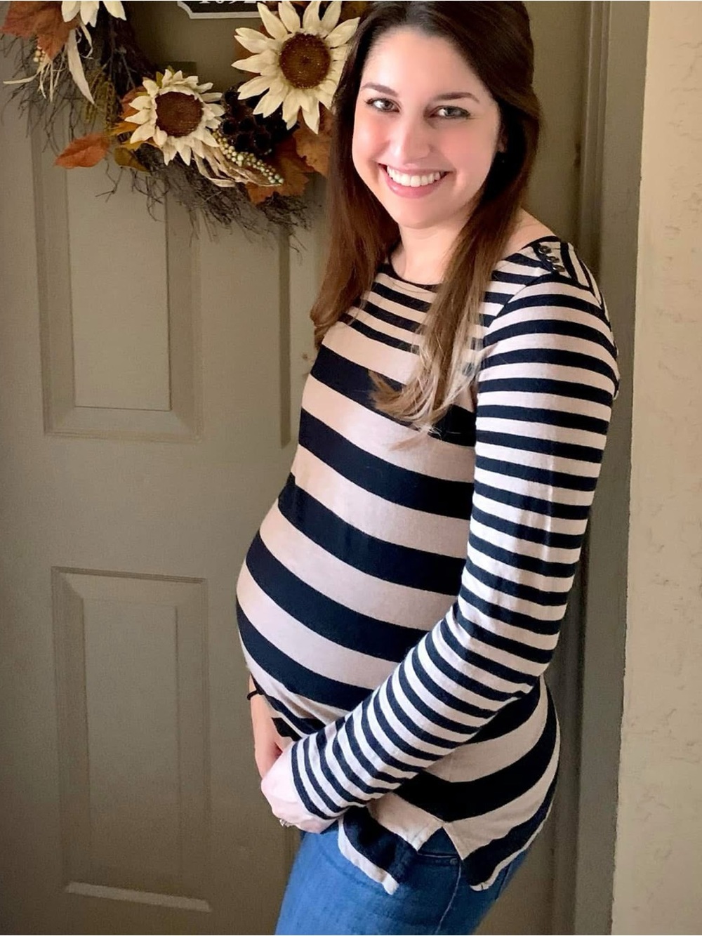 Motherhood Maternity Black and Tan Striped Maternity Top